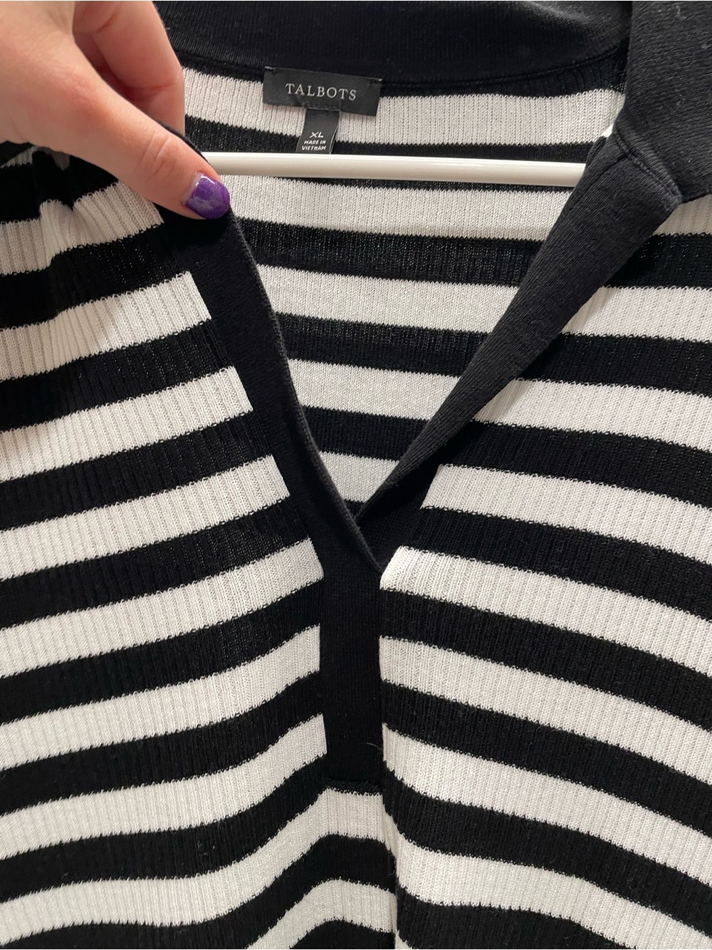 Talbots Black and White Striped Polo Ribbed Shirt - Picture 2 of 5